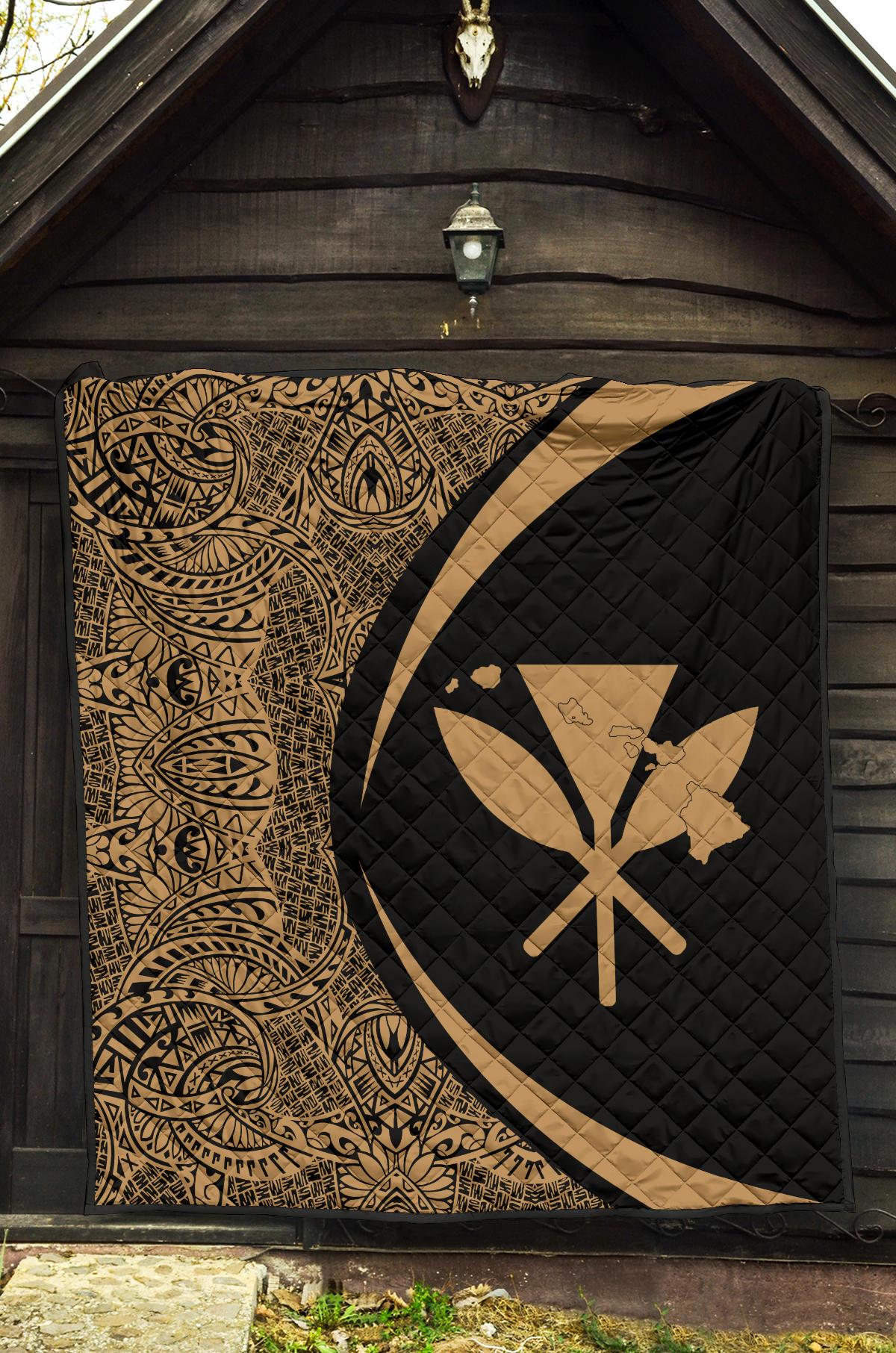 Hawaii Kanaka Polynesian Black Premium Quilt - Circle Style - Polynesian Pride