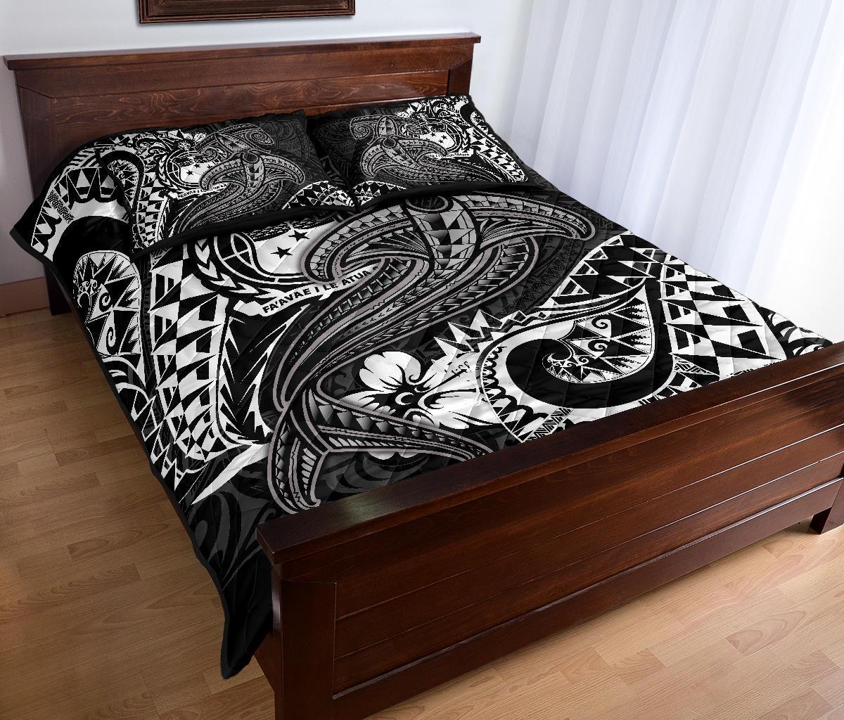 Samoa Quilt Bed Set - White Shark Polynesian Tattoo - Polynesian Pride