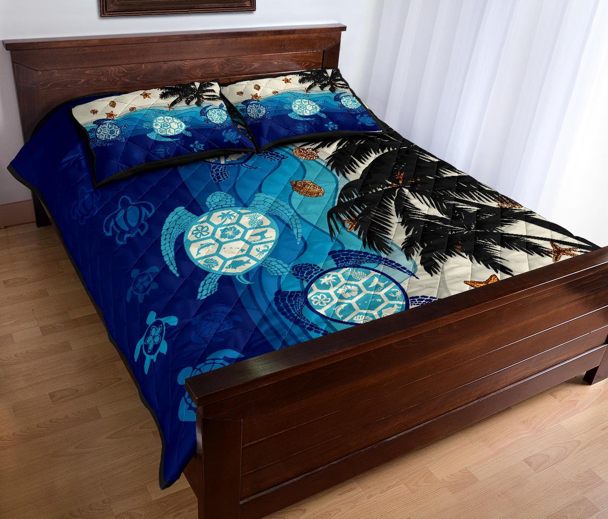 Hawaiian Sea Turtle Symbol Palm Quilt Bed Set - Polynesian Pride