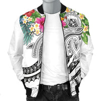 Polynesian Hawaii Men's Bomber Jacket - Summer Plumeria (White) - Polynesian Pride