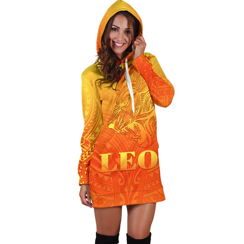 Sun In Leo Zodiac Women Hoodie Dress Polynesian Tattoo Simple - Orange - Polynesian Pride