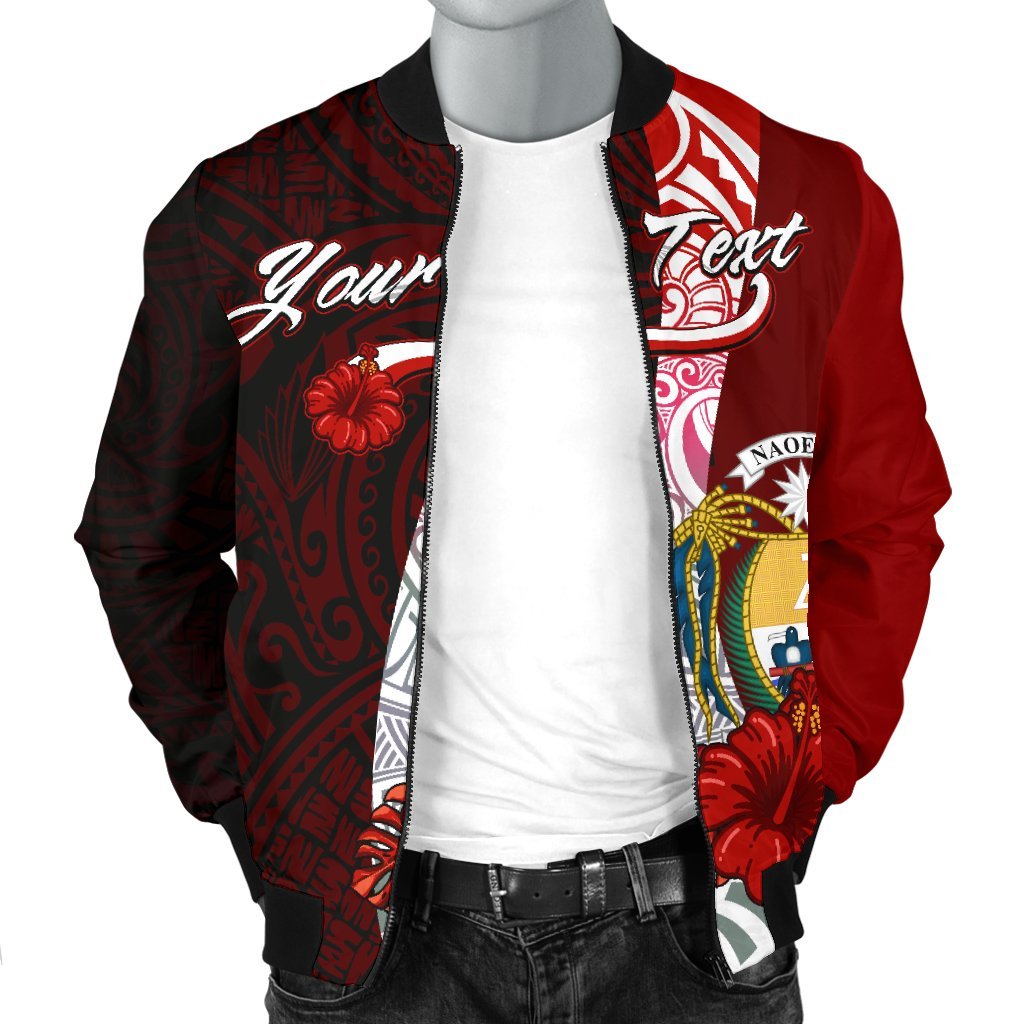 Nauru Polynesian Custom Personalised Men's Bomber Jacket - Coat Of Arm With Hibiscus - Polynesian Pride