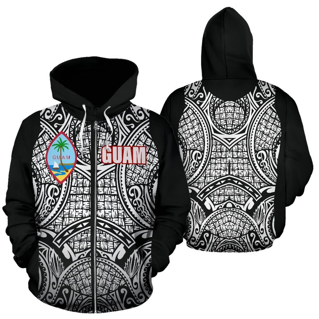 Guam All Over Zip up Hoodie Polynesian Outside Unisex White - Polynesian Pride