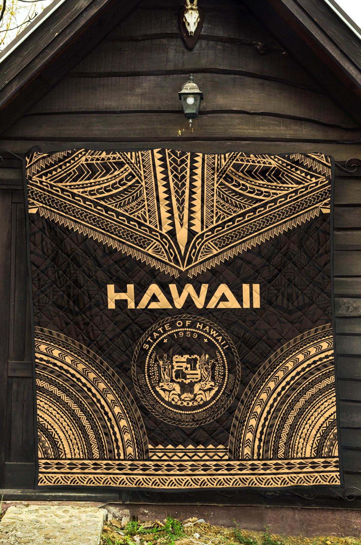 Hawaii Premium Quilt - Hawaii Seal Polynesian Chief Gold Version - Polynesian Pride