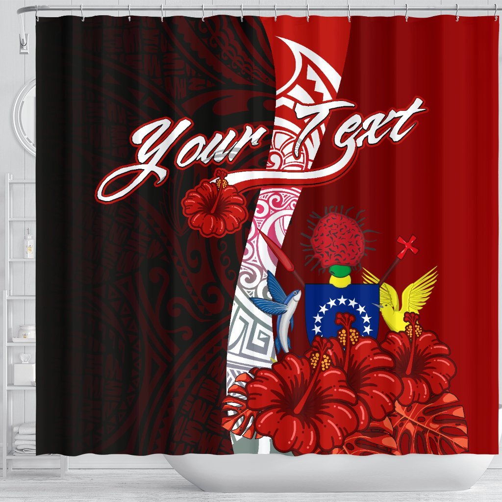 Cook Islands Polynesian Custom Personalised Shower Curtain - Coat Of Arm With Hibiscus - Polynesian Pride
