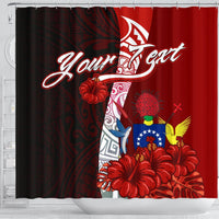 Cook Islands Polynesian Custom Personalised Shower Curtain - Coat Of Arm With Hibiscus - Polynesian Pride