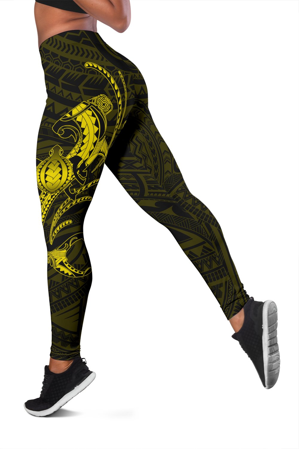 Hawaii Turtle Shark Polynesian Leggings - Yellow - Polynesian Pride