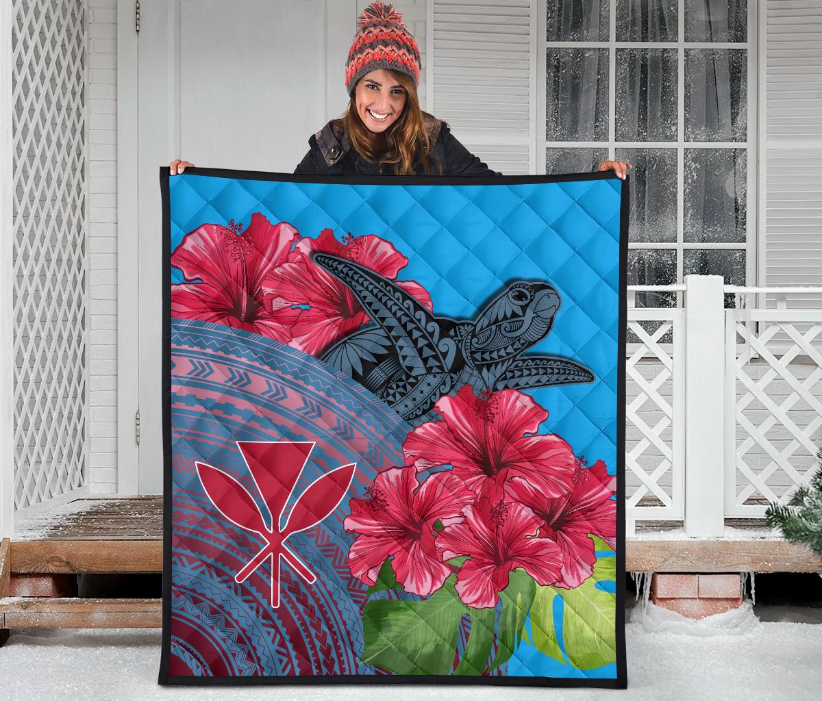 Hawaii Turtle Hibiscus Kanaka Pink Style - Premium Quilt AH - Polynesian Pride