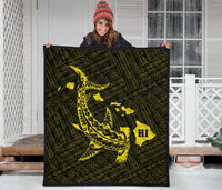 Hawaii Shark Yellow Polynesian Premium Quilt - Polynesian Pride