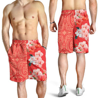 Hawaii Hibiscus Flower Polynesian Men's Shorts - Curtis Style - Orange - Polynesian Pride