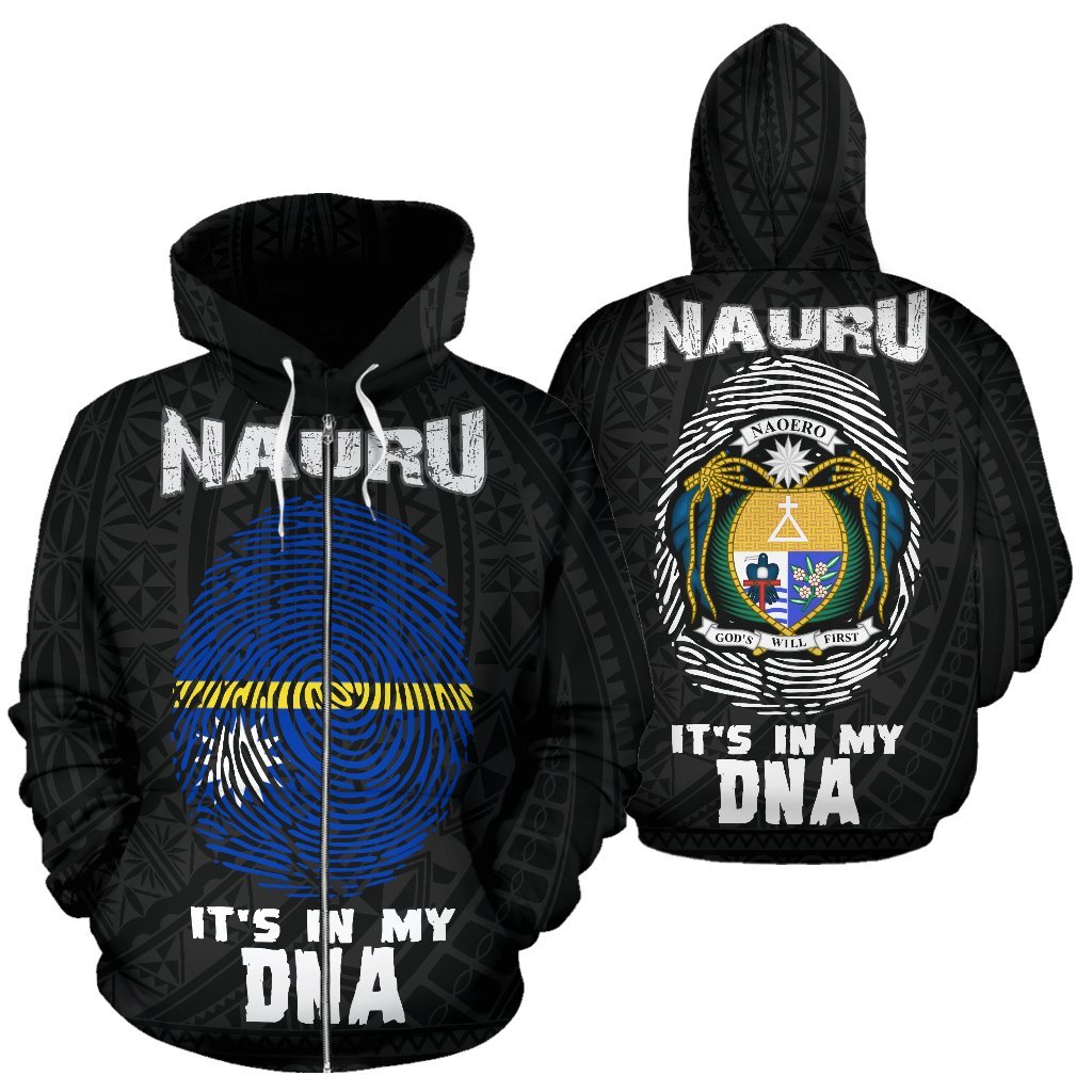Nauru Zip up Hoodie Nauru Flag Coat of Arms Is In My DNA Unisex Black - Polynesian Pride