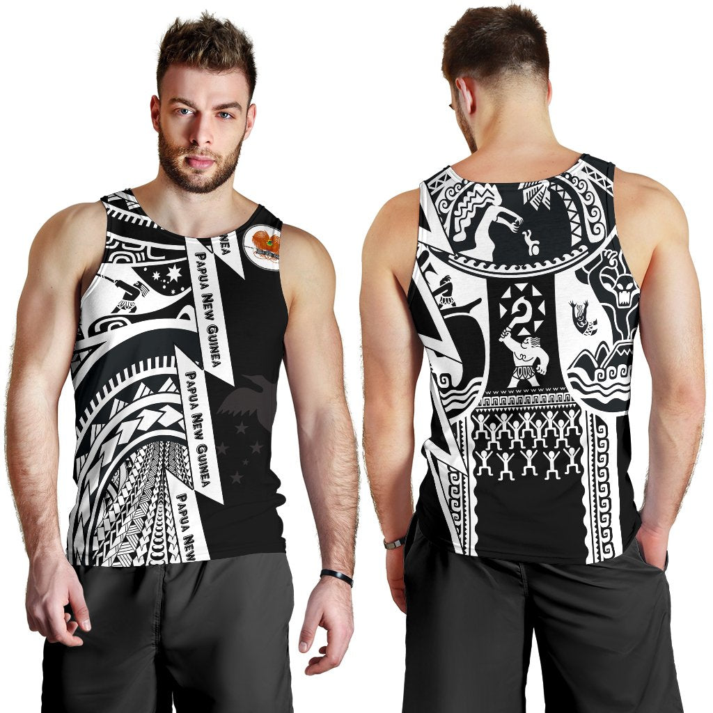 Polynesian Guinea Men's Tank Top - Moana Maui Tattoo With Coat Of Arm Guinea White - Polynesian Pride