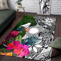 Marshall Islands Area Rug White - Turtle Plumeria Banana Leaf White - Polynesian Pride