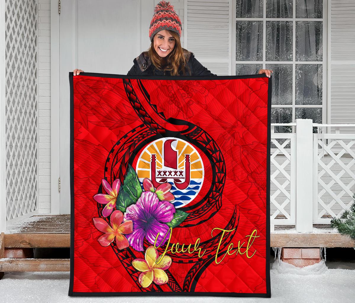 Tahiti Polynesian Custom Personalised Premium Quilt - Floral With Seal Red - Polynesian Pride