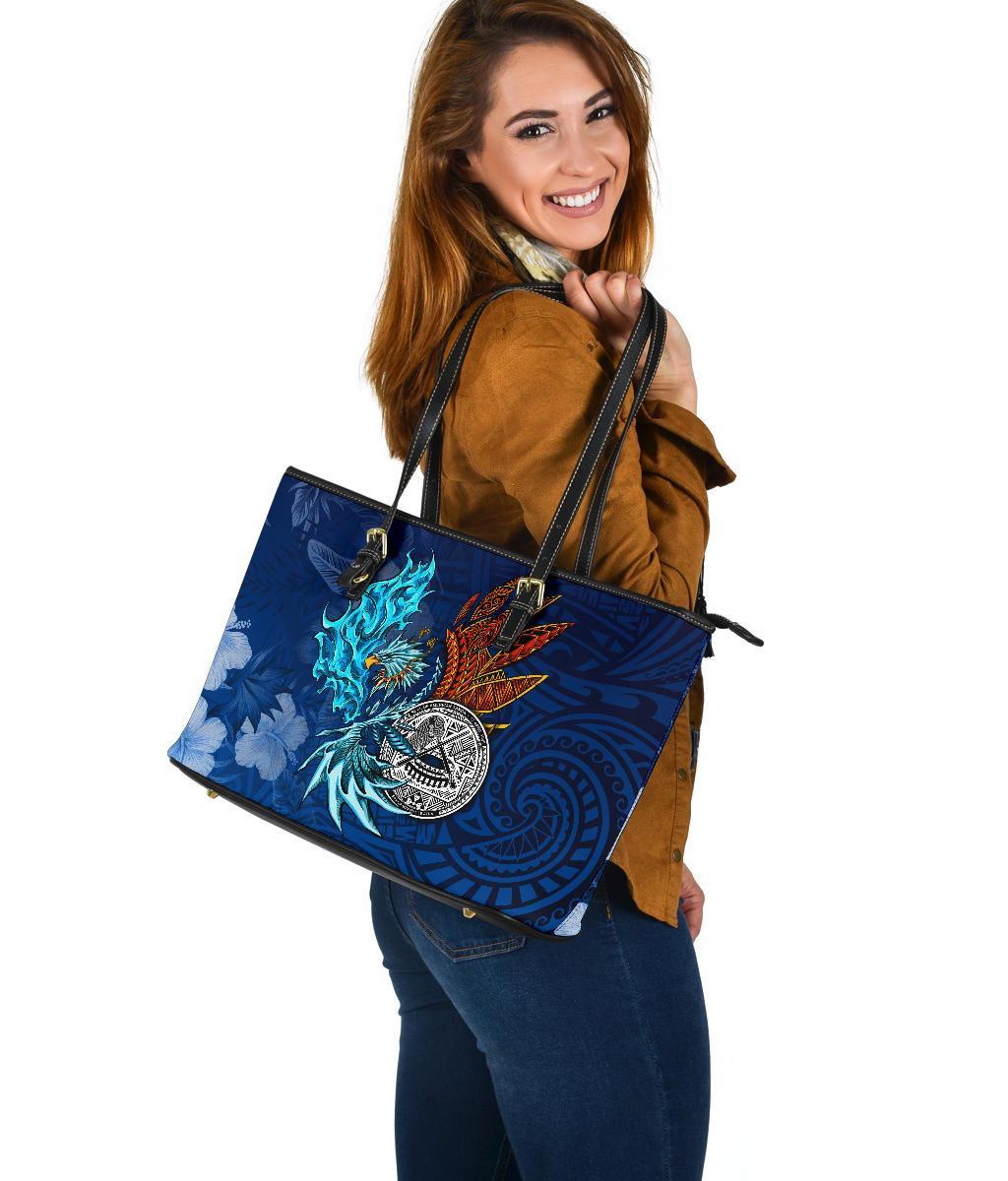 American Samoa Polynesian Leather Tote - Blue Polynesian Eagle - Polynesian Pride