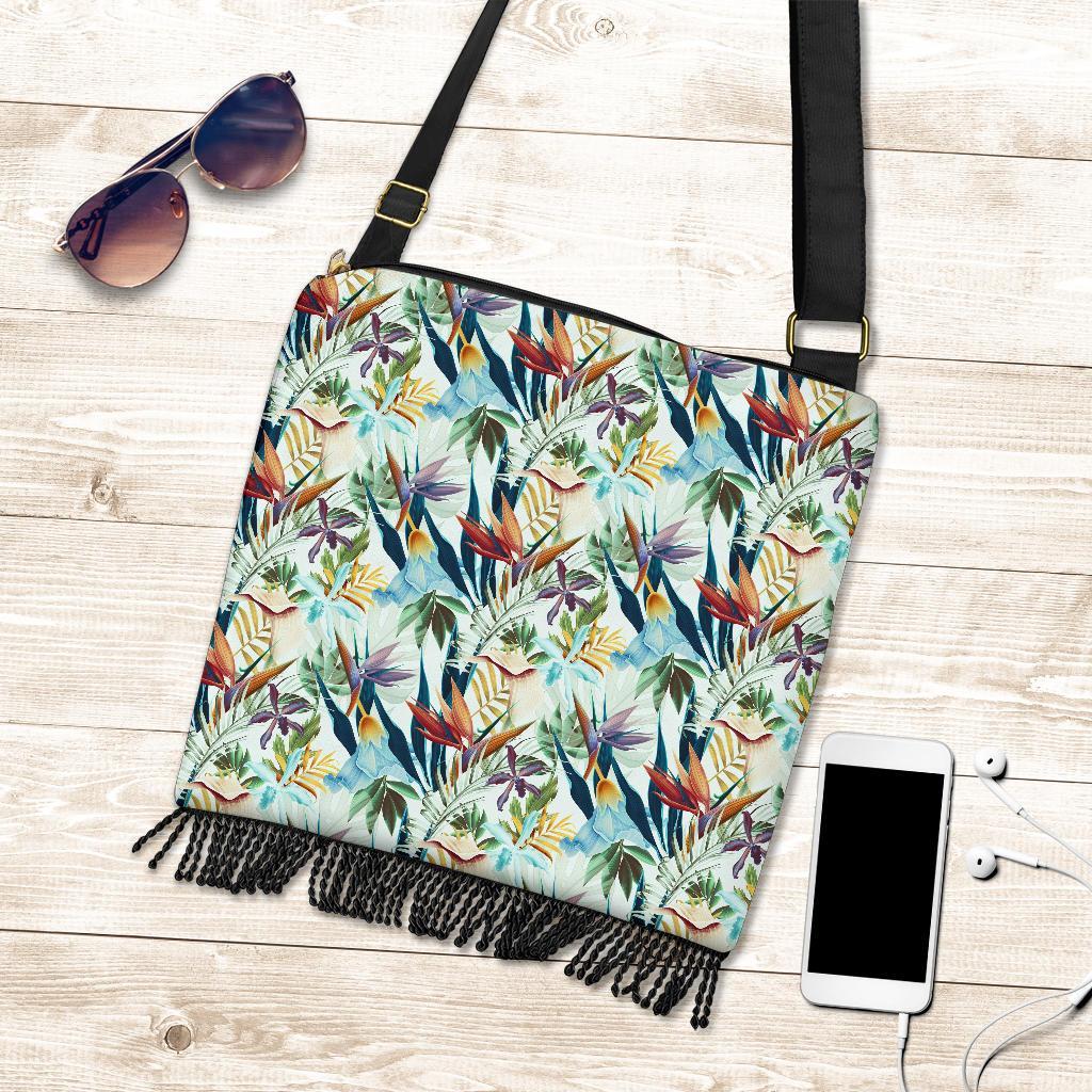 Hawaii Tropical Flower, Plant And Leaf Pattern Crossbody Boho Handbag - Polynesian Pride
