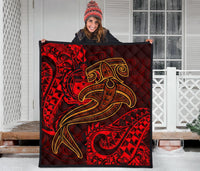 Samoa Premium Quilt - Red Shark Polynesian Tattoo - Polynesian Pride