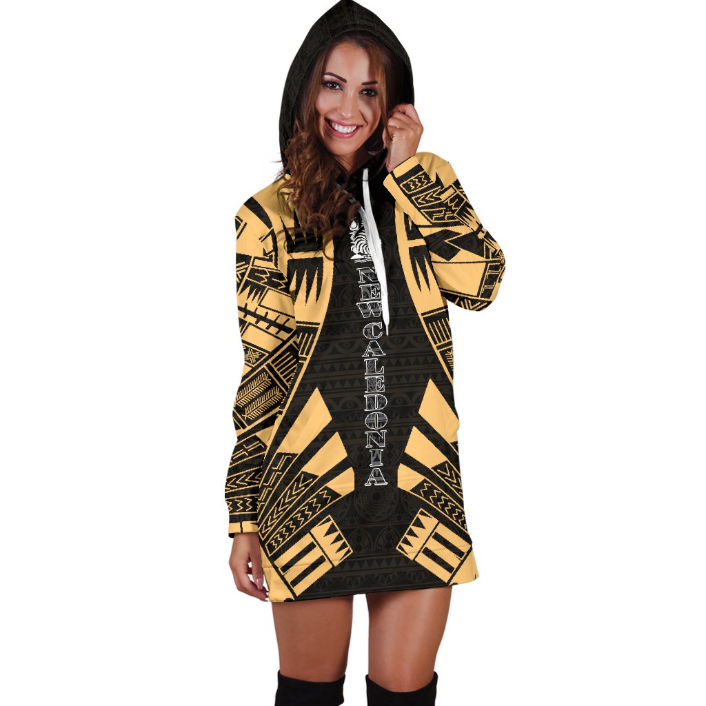 New Caledonia Hoodie Dress - Polynesian Tattoo Gold - Polynesian Pride
