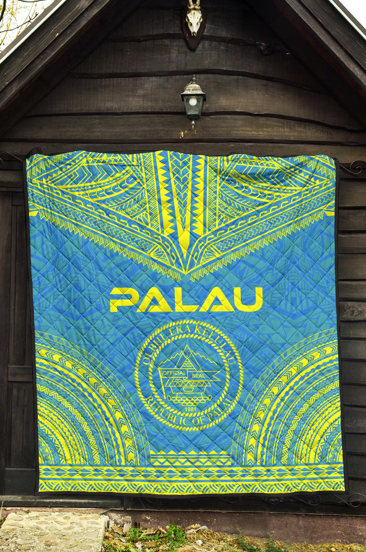 Palau Premium Quilt - Palau Seal Polynesian Chief BLue Version - Polynesian Pride