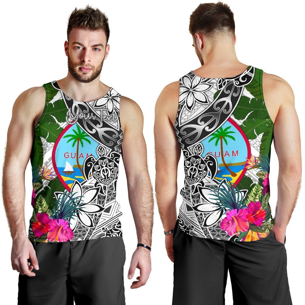 Guam Custom Personalised Men's Tank Top White - Turtle Plumeria Banana Leaf - Polynesian Pride