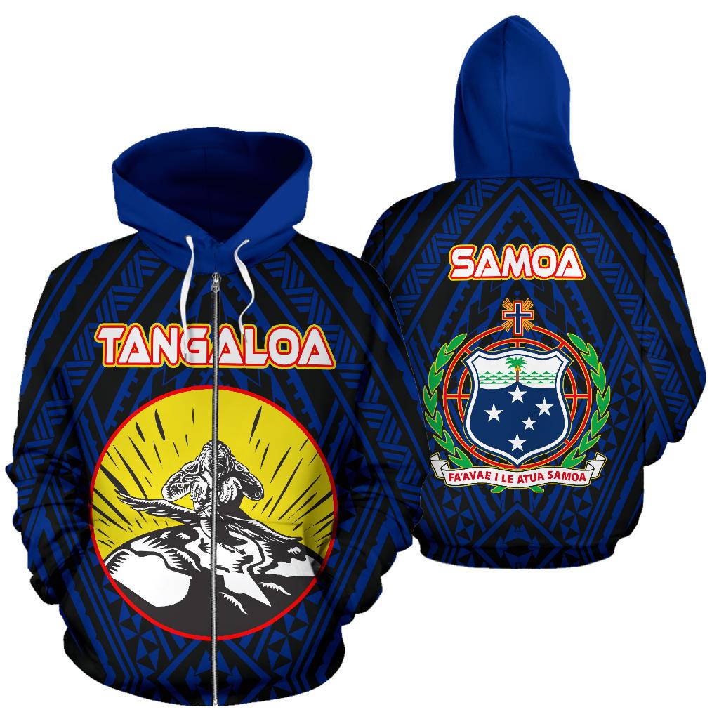 Samoa Polynesian Zip up Hoodie Samoan Legend God Tangaloa Unisex Blue - Polynesian Pride