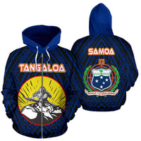 Samoa Polynesian Zip up Hoodie Samoan Legend God Tangaloa Unisex Blue - Polynesian Pride