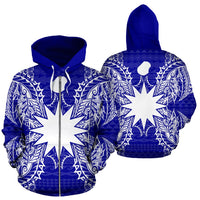 Nauru Polynesian All Over Zip up Hoodie Map Blue Unisex Blue - Polynesian Pride
