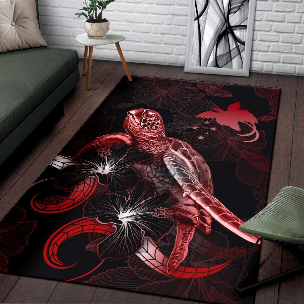 Papua New Guinea Polynesian Area Rugs - Turtle With Blooming Hibiscus Red - Polynesian Pride