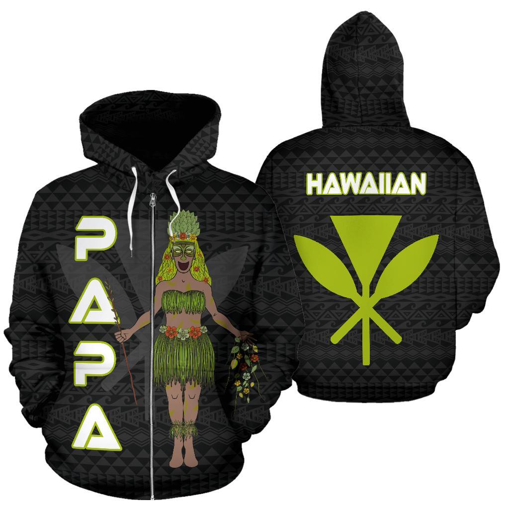 Polynesian Hawaii Zip up Hoodie Papa Hawaiian God of the Myths and Legends Unisex Black - Polynesian Pride