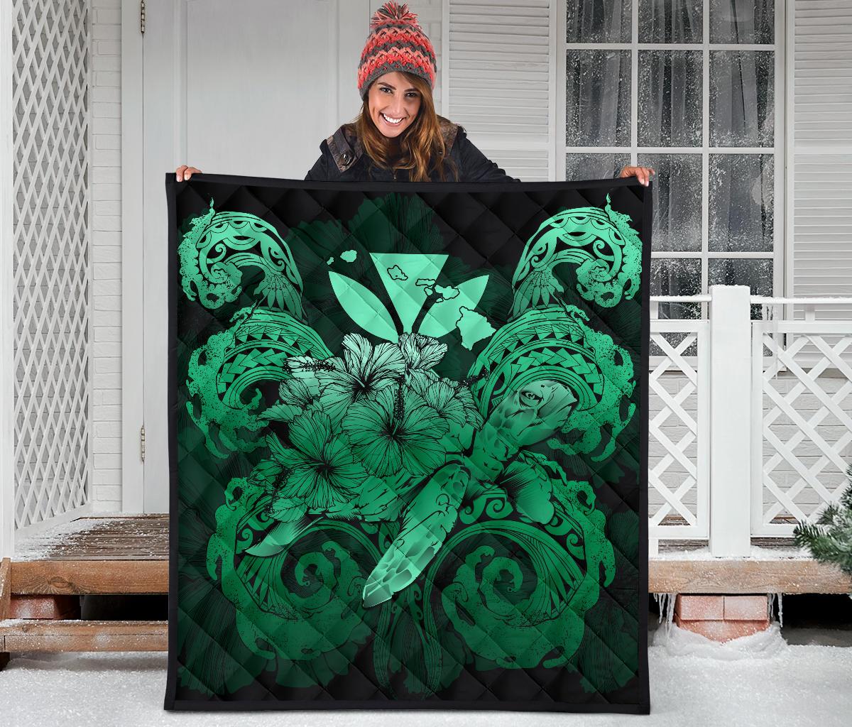 Hawaii Turtle Wave Polynesian Premium Quilt - Hey Style Green - Polynesian Pride