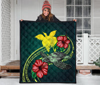 Papua New Guinea Polynesian Premium Quilt - Green Turtle Hibiscus - Polynesian Pride