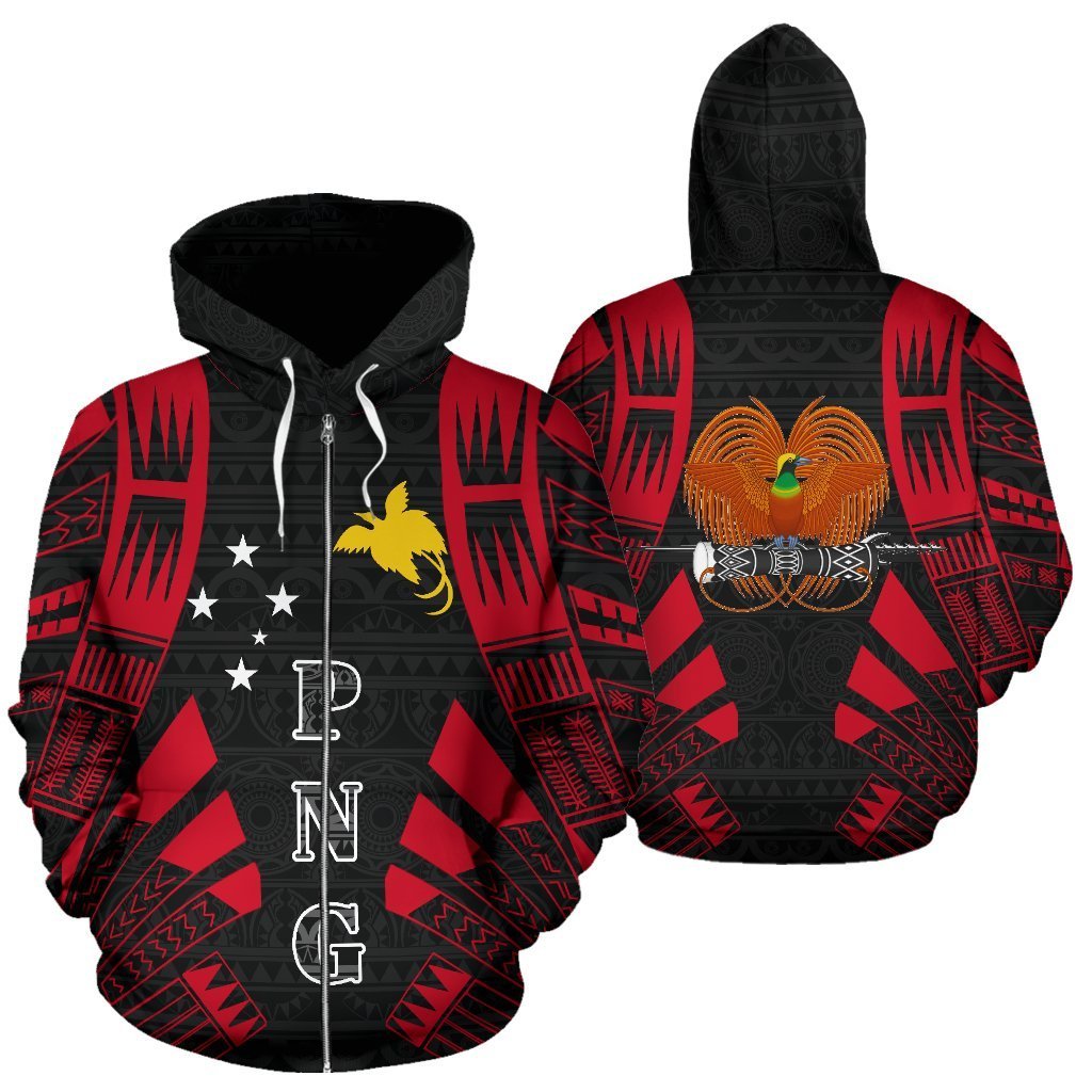 Papua New Guinea All Over Zip up Hoodie Polynesian Tattoo Style Unisex White - Polynesian Pride