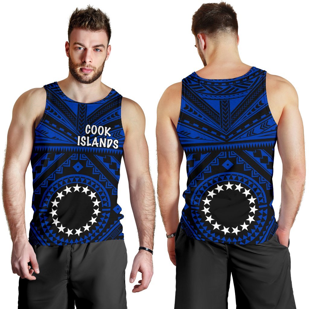 Cook Island Men's Tank Top - Seal With Polynesian Tattoo Style ( Blue) - Polynesian Pride