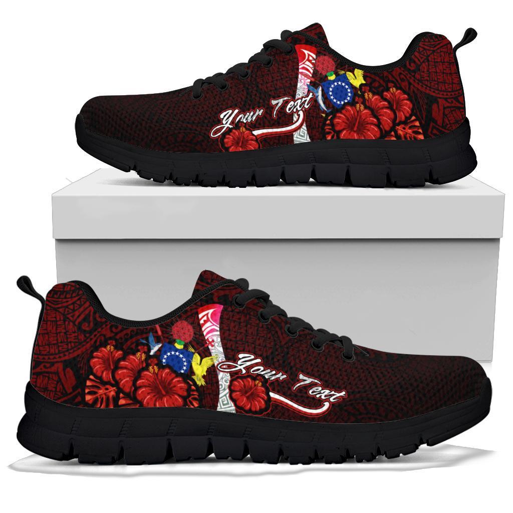Cook Islands Polynesian Custom Personalised Sneakers - Coat Of Arm With Hibiscus - Polynesian Pride