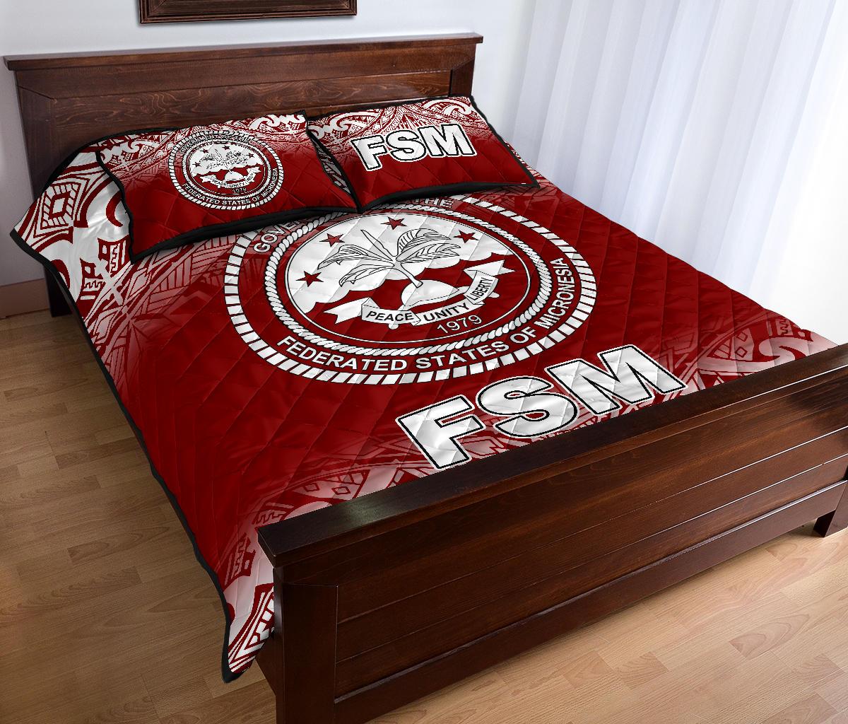 Federated States of Micronesia Quilt Bed Set - Federated States of Micronesia Seal Red Fog Style - Polynesian Pride