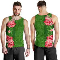 Hawaii Tropical Flower Polynesian Men's Tank Top - Curtis style - Green Green - Polynesian Pride