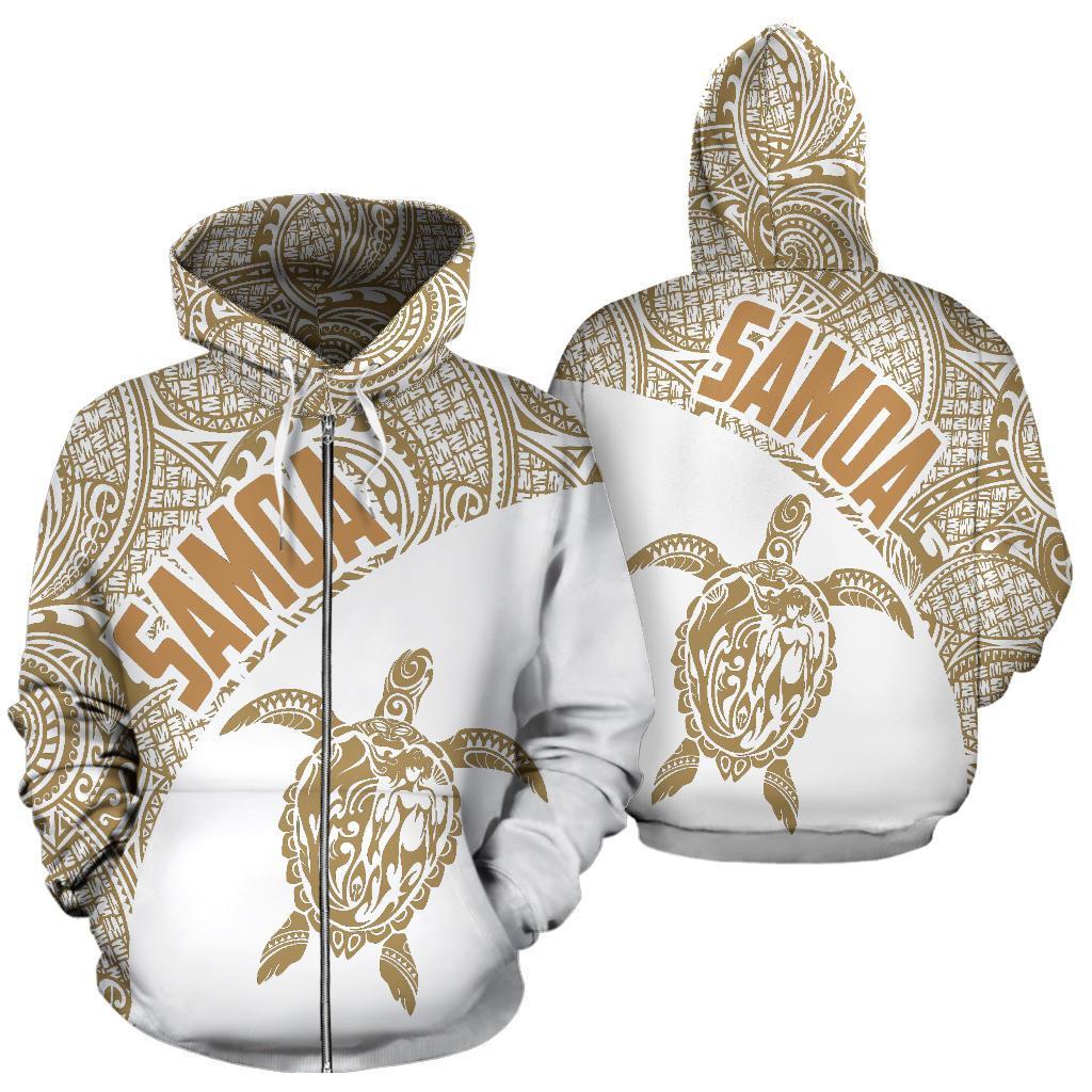 Samoa Zip up Hoodie Samoa Turtle Mermaid Polynesian Tattoo White Gold Unisex Black - Polynesian Pride