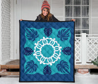 Hawaiian Turtle Coconut Pattern Premium Quilt - Indigo - Argu Style - AH - Polynesian Pride