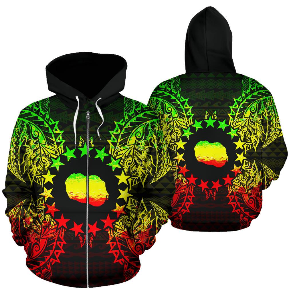 Cook Islands Polynesian All Over Zip up Hoodie Map Reggae Unisex Reggae - Polynesian Pride