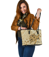 Personalized - Hawaii Turtle Polynesian Small Leather Tote Bag - Beige - Polynesian Pride
