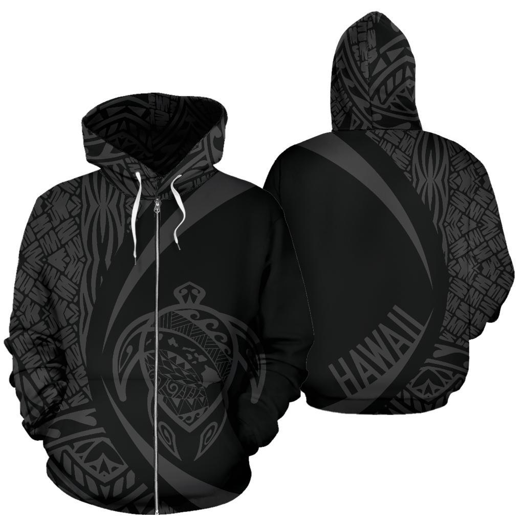 Polynesian Turtle Map of Hawaii Zip Hoodie Gray Circle Style Unisex Gray - Polynesian Pride