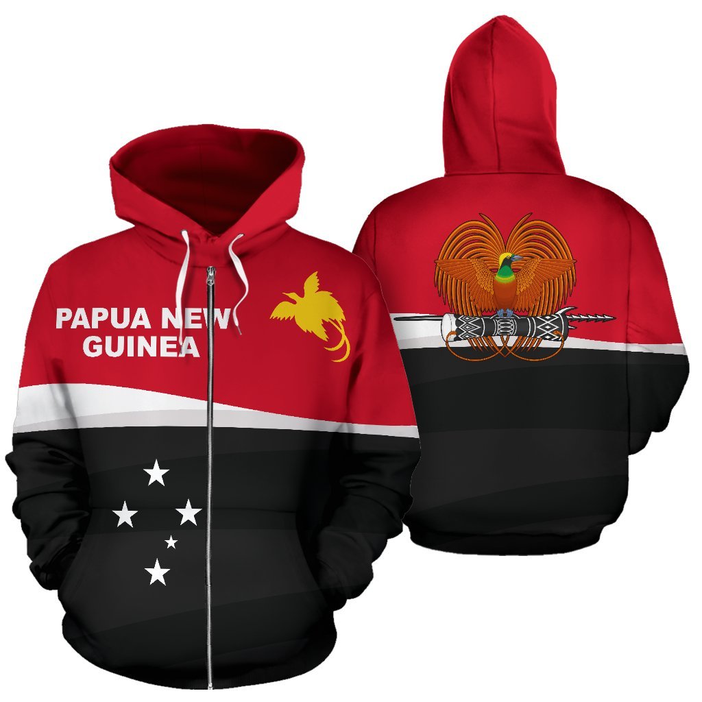 Papua New Guinea Zip up Hoodie Papua New Guinea Flag & Coat of Arms Unisex Black - Polynesian Pride