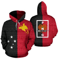 Papua New Guinea Hoodie Papua New Guinea Flag Coat of Arms Unisex Black mix Red - Polynesian Pride