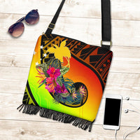 Papua New Guinea Boho Handbag - Polynesian Hook And Hibiscus (Raggae) - Polynesian Pride