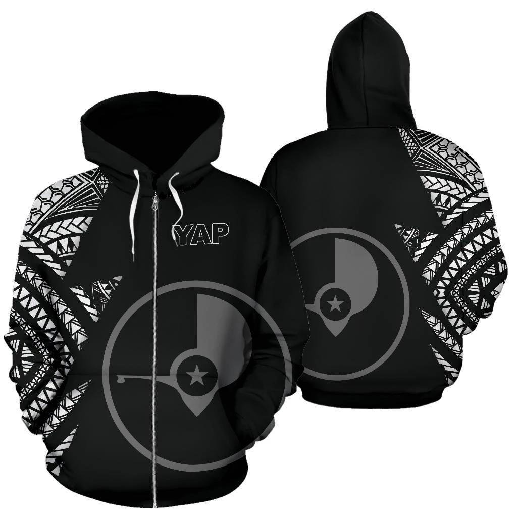 Yap Pattern All Over Zip up Hoodie FSM Unisex Black - Polynesian Pride