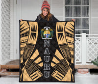Nauru Premium Quilt - Nauru Coat Of Arms Polynesian Gold Tattoo - Polynesian Pride