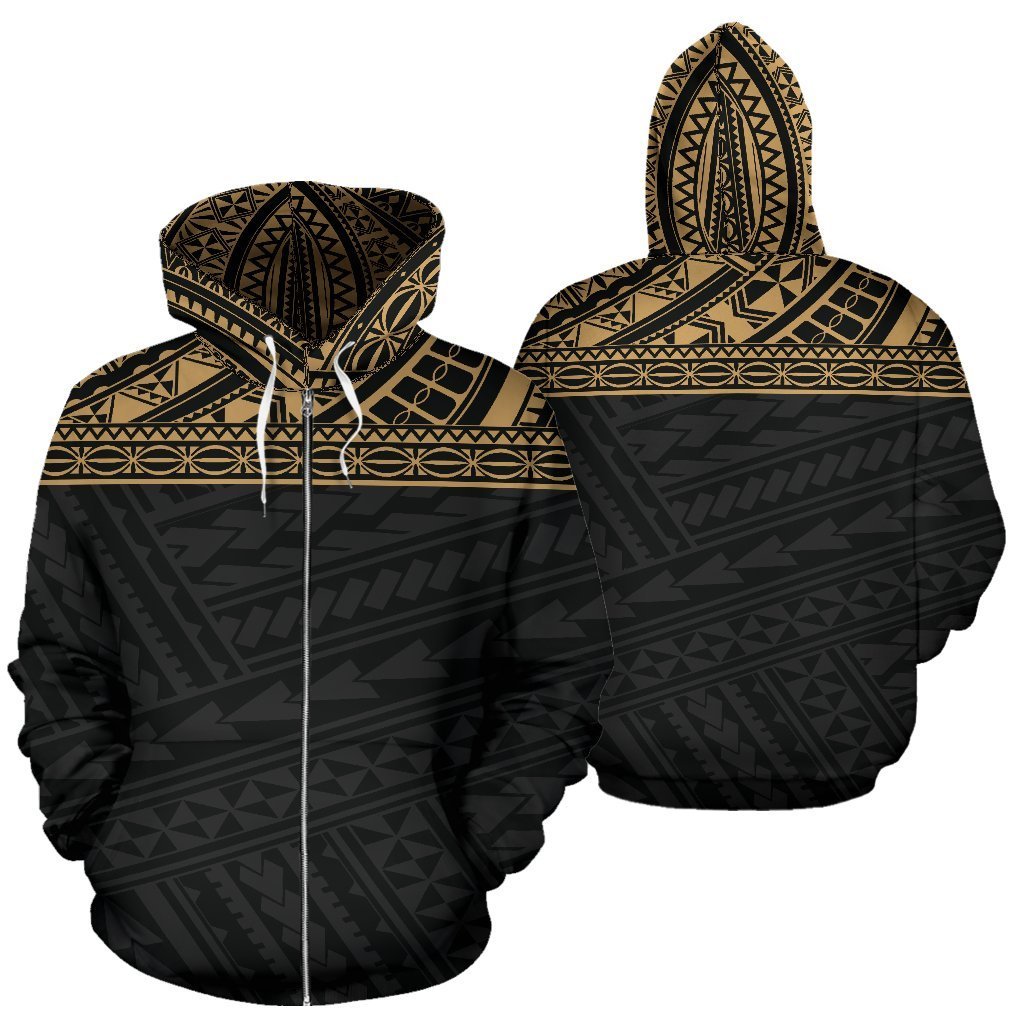 Poly All Over Zip up Hoodie Polynesian Gold Black Version Unisex Black - Polynesian Pride