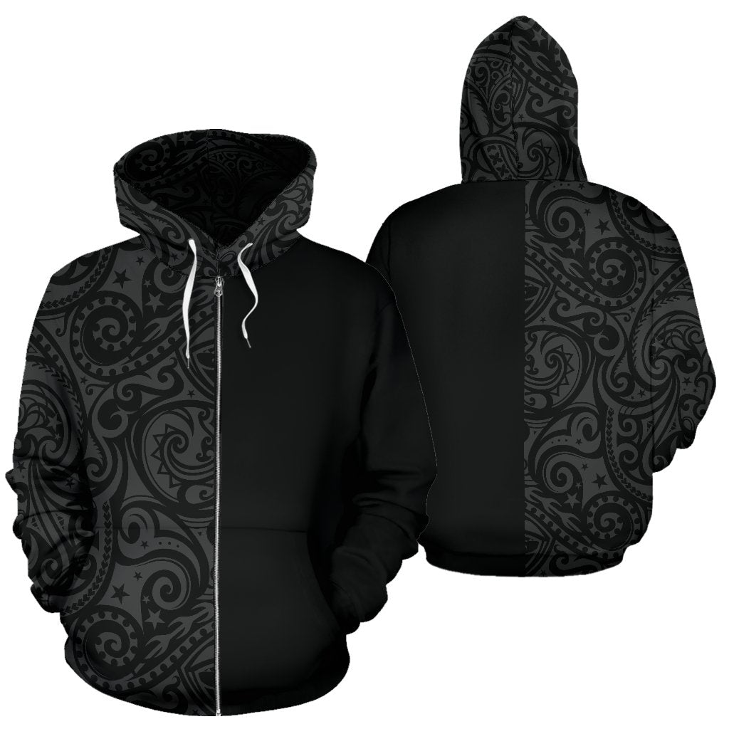 Polynesian Zip Hoodie Polynesian Tattoo Half Grey Unisex Grey - Polynesian Pride