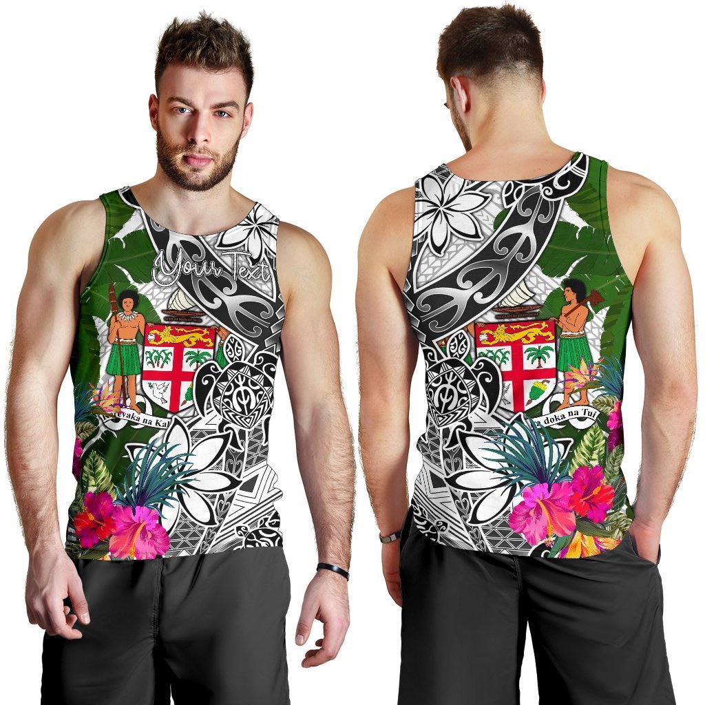 Fiji Custom Personalised Men's Tank Top White - Turtle Plumeria Banana Leaf Crest - Polynesian Pride
