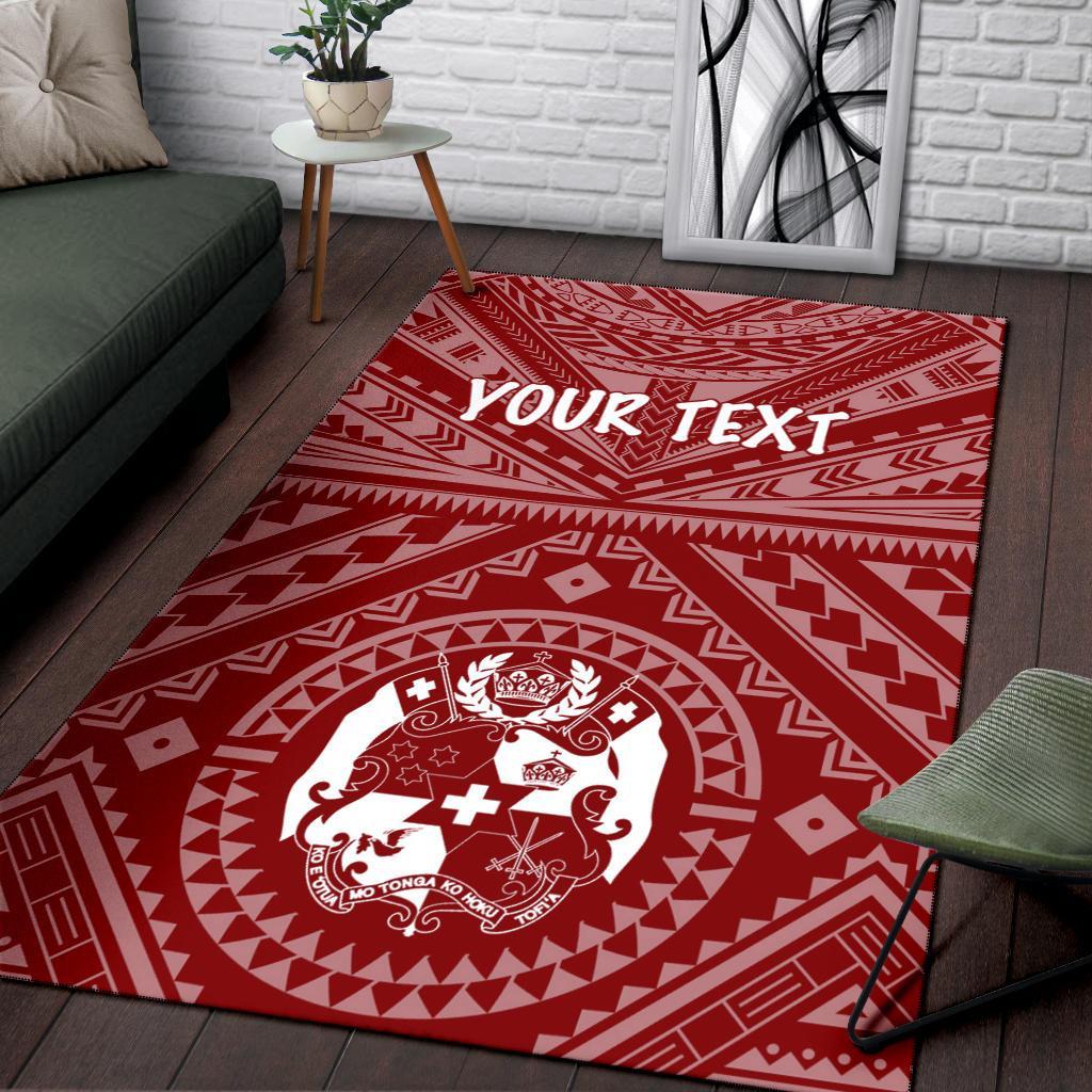 Tonga Personalised Area Rug - Tonga Seal With Polynesian Tattoo Style (Red) - Polynesian Pride